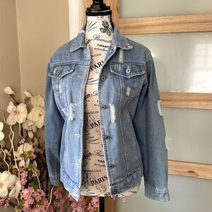 Women's Judy Bridal Denim Jean Jacket Size Small Blue Distressed